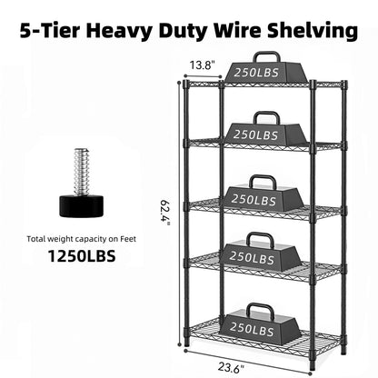 Black Carbon Steel Kitchen Shelving Unit - 5 Tier Storage