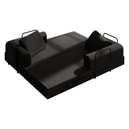 78 Inch Black Corduroy Sofa Bed - Converts to Bed for Living Room
