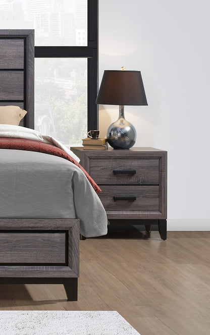 Black Gray Square Nightstand with 2 Drawers