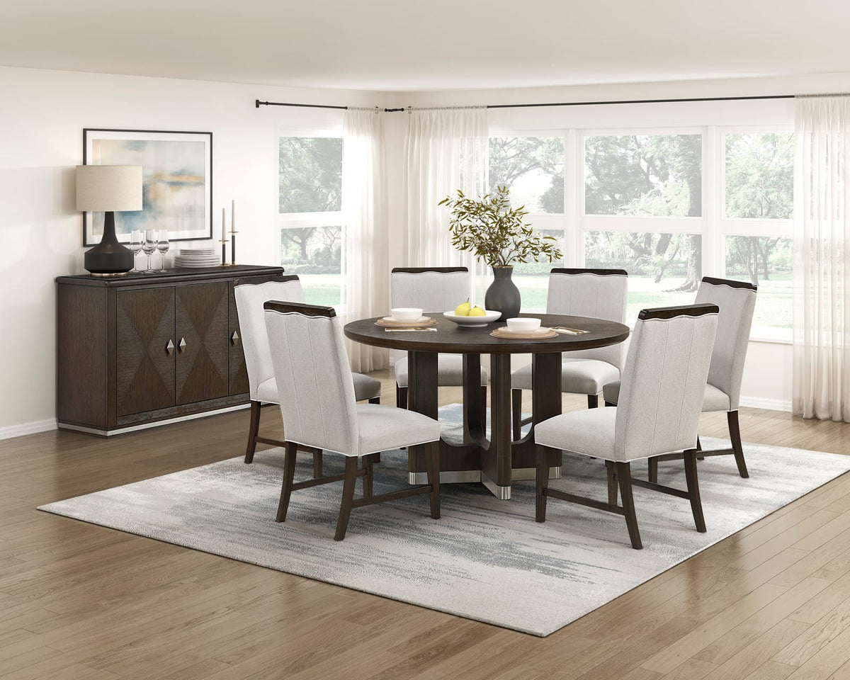 Modern Brown Wood Dining Server with 3 Cabinets and Adjustable Shelves