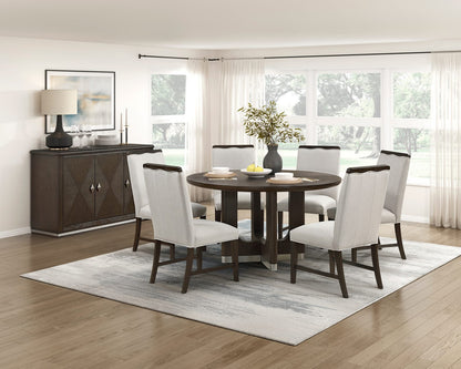 Modern Brown Wood Dining Server with 3 Cabinets and Adjustable Shelves