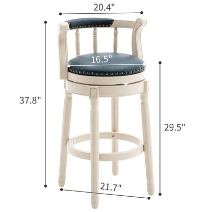 Cream Blue Genuine Leather Bar Stools for Kitchen Dining Room