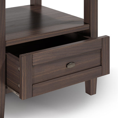 Dark Brown Wood End Table with Storage Drawer for Living Room