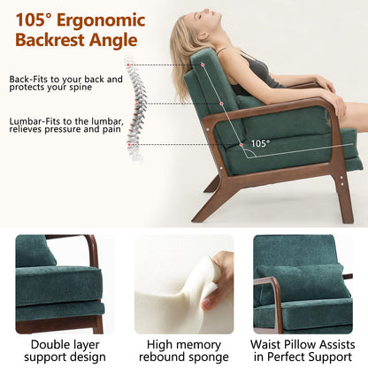Mid-Century Modern Lounge Chair, Dark Green Polyester - Accent Chair for Living Room
