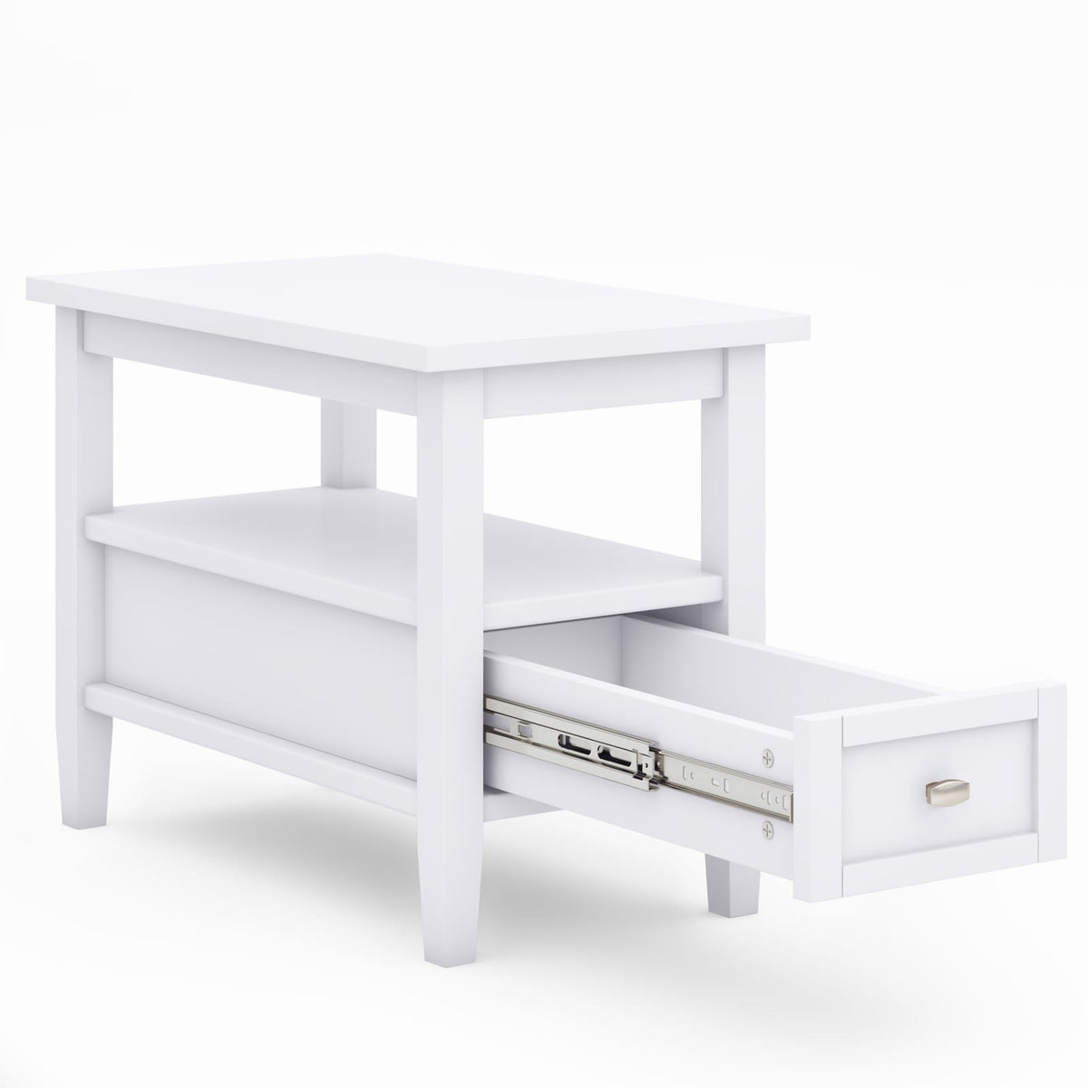 Solid Wood Drawer End Table in White for Bedroom Nightstand Storage for Living Room