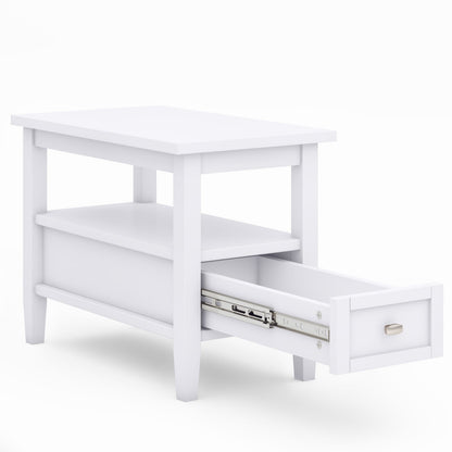 Solid Wood Drawer End Table in White for Bedroom Nightstand Storage for Living Room