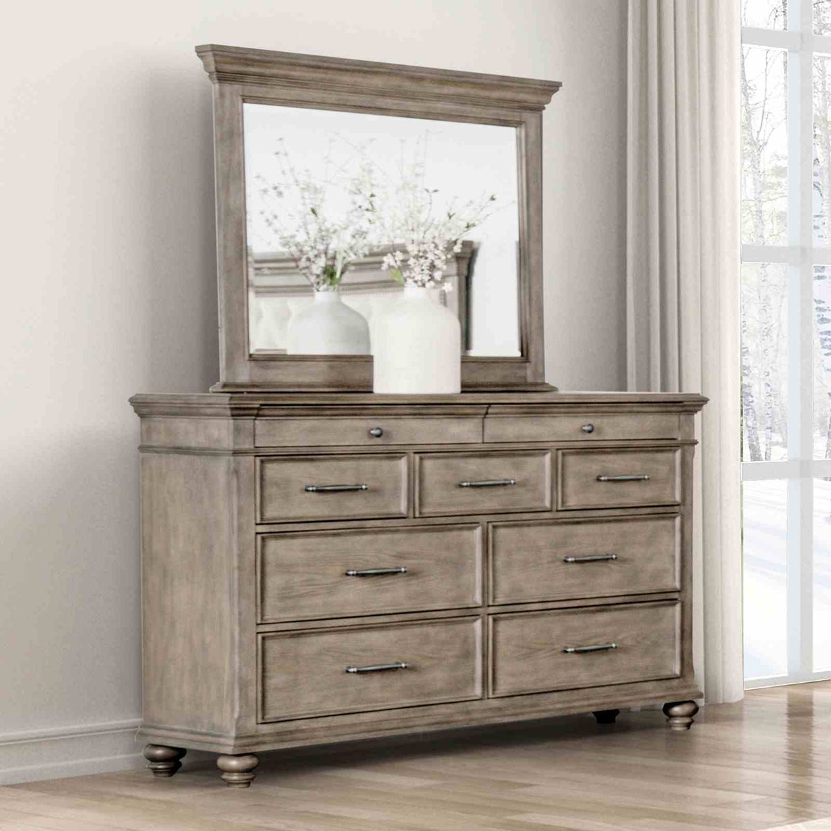 64" Oak Modern Bedroom Dresser - Rubber Wood