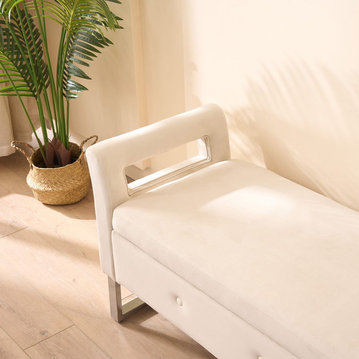 Beige Velvet Storage Bench - Bedroom Footstool