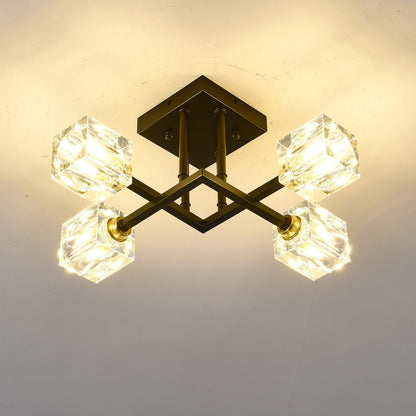 Matte Black Crystal Ceiling Light - 4 Lights