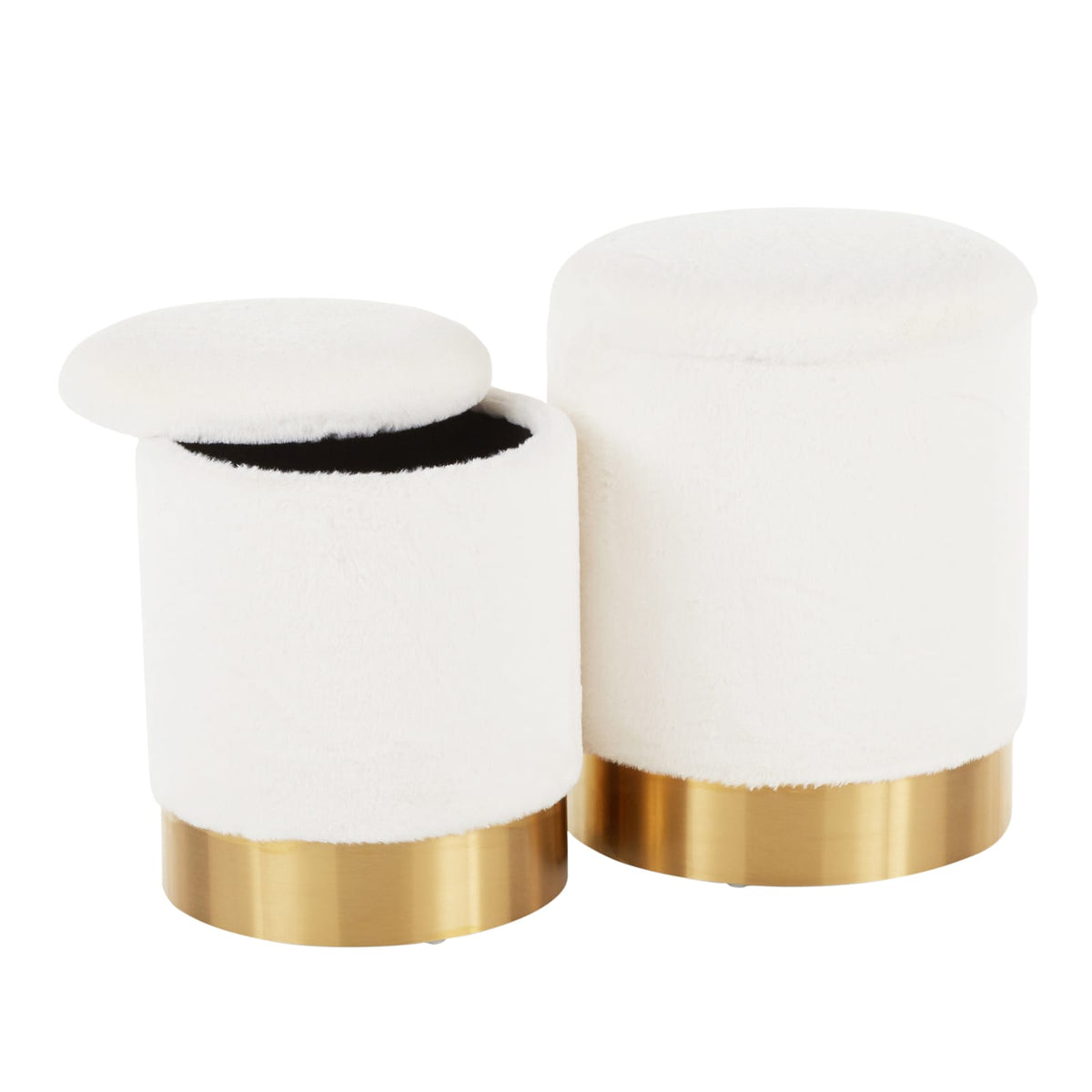 Cream Fabric Nesting Ottomans with Gold Base - Set of 2 for Living Room