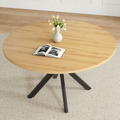 47 Inch Round Metal & Wood Dining Table - Natural