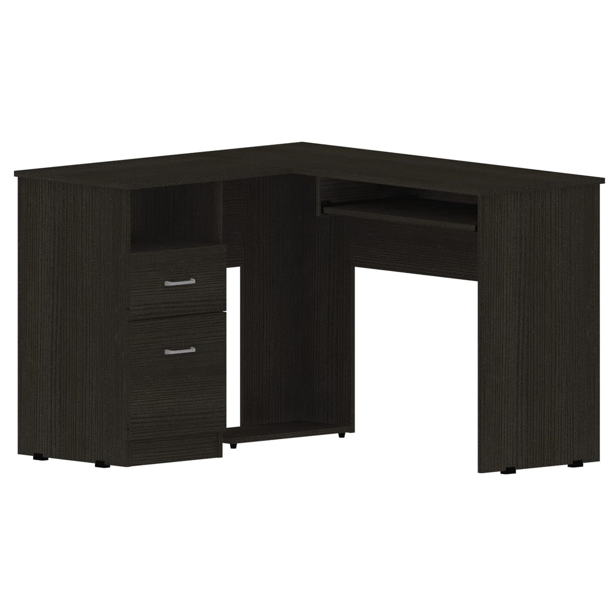 Wenge 2-Drawer L-Shaped Computer Desk - Work From Home Storage