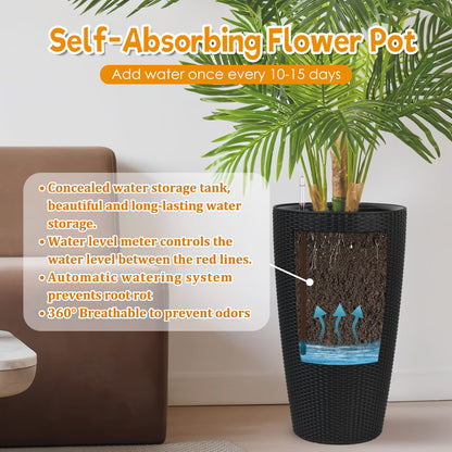 Black Polypropylene Planters - Set of 2 Tall Outdoor Planters