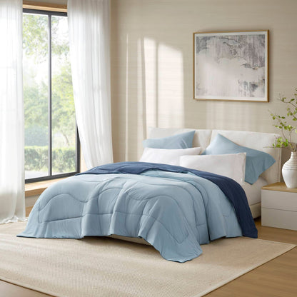 Full/Queen Reversible Tencel Comforter - Blue, Breathable & Cooling