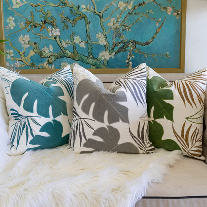 20x20 Green Polyester Leaf Pillow Cover