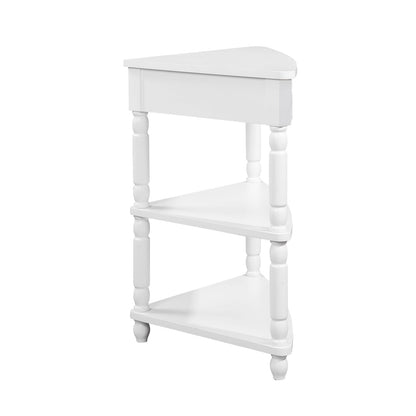 33.8" Small Triangle Corner Table - Milk White Rubber Wood for Living Room