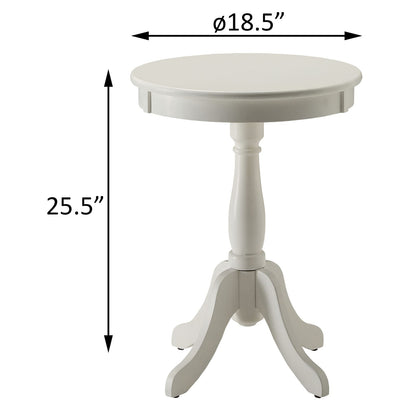 White Round Side Table with Pedestal - 18.5" Diameter for Living Room