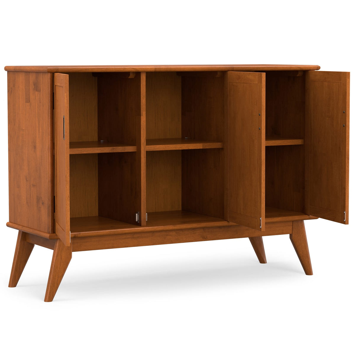 Brown Rubber Wood 3 Door Sideboard Buffet - Mid Century Style