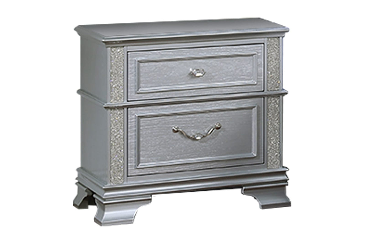 Gray 2-Drawer Bedside Cabinet - Solid Wood Nightstand