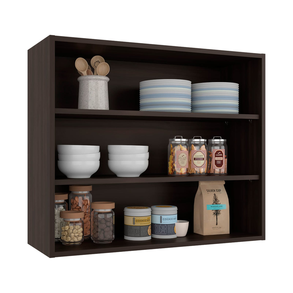 Ida Wall Shelf - Dark Walnut: 3 Shelves for Storage