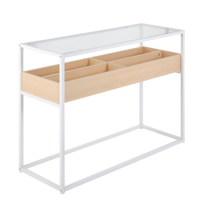 Contemporary Console Table - Natural Wood & Glass Storage
