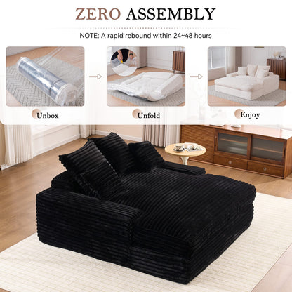 Queen Size Corduroy Sofa Bed - Black for Living Room