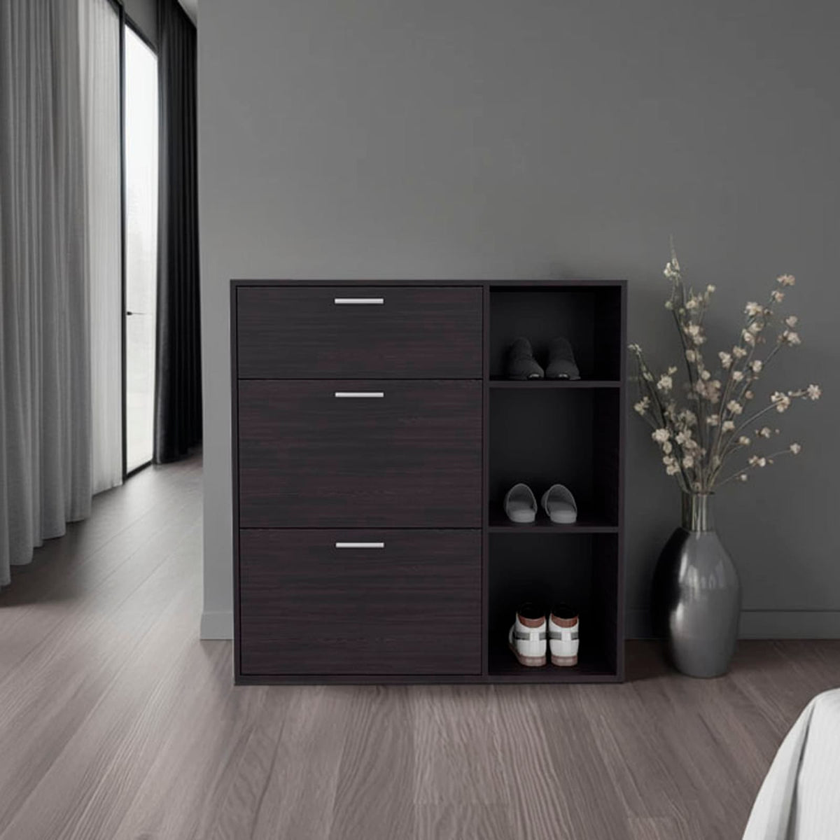 Black Shoe Cabinet with 2 Doors - Storage for Bedroom for Living Room