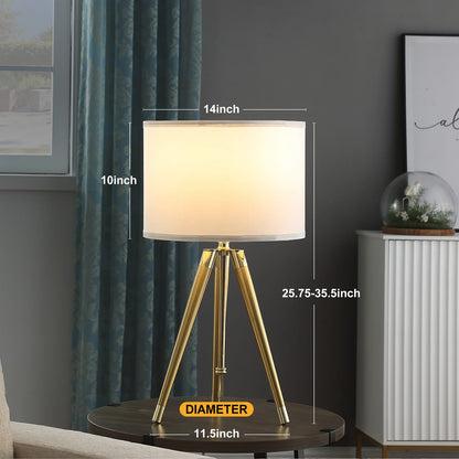 Gold & White Adjustable Tripod Table Lamp - 25.75" - 35.5"H Bedroom Lighting
