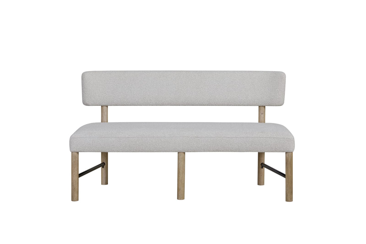 Upholstered Dining Bench - White, English Knotty Oak Finish