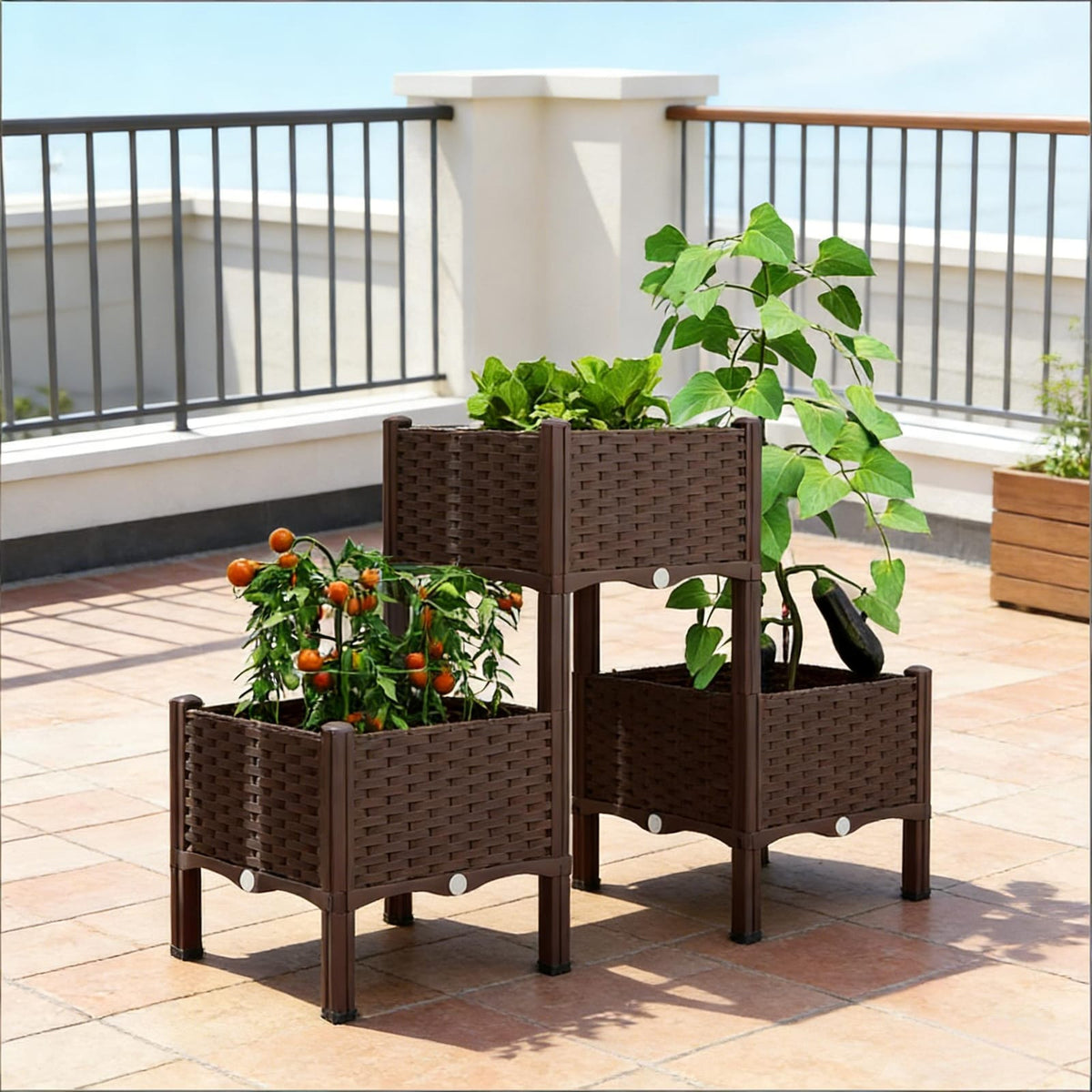 Brown Polypropylene Raised Planter Boxes - 3 Tier Garden Bed