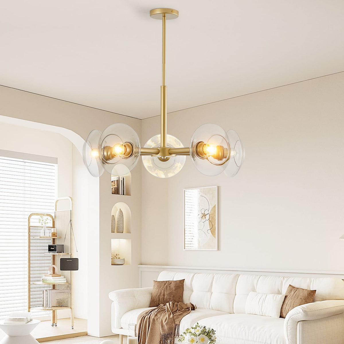 Gold Iron Sputnik Chandelier - 5 Light Pendant
