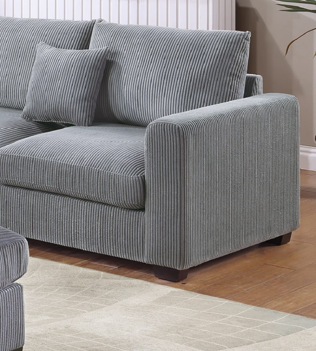 L-Shaped Corduroy Sofa - Fog Color, 5 Seats for Living Room