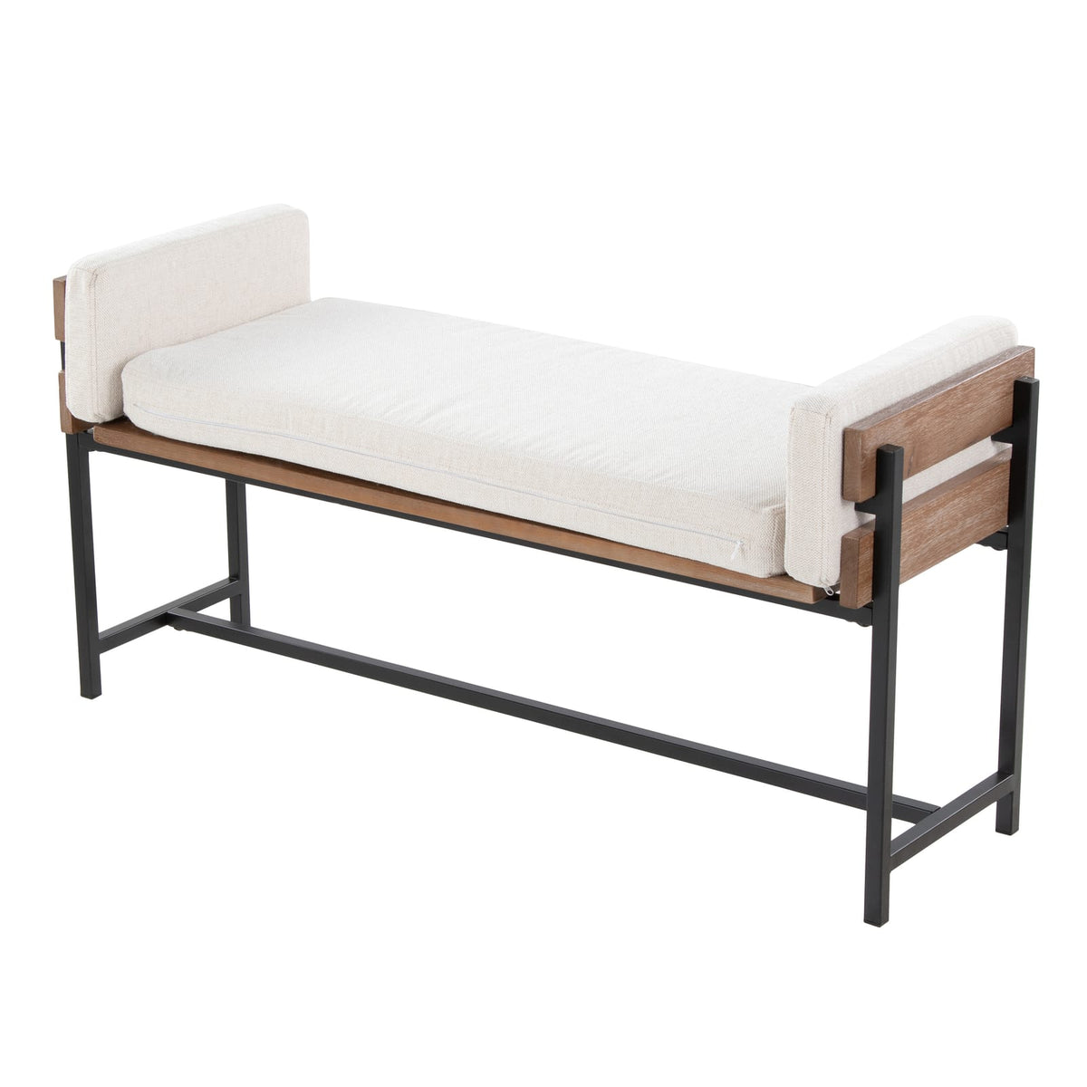 Cream Fabric Bench with Black Metal Frame - 16" x 45.25"