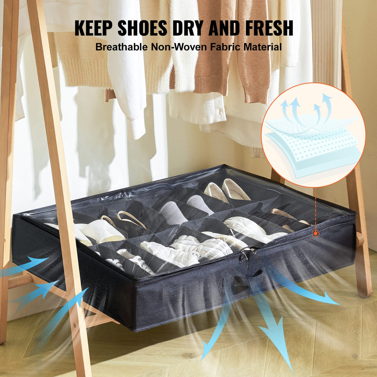 Black Under Bed Shoe Storage - 32 Compartments