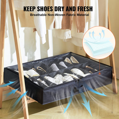 Black Under Bed Shoe Storage - 32 Compartments
