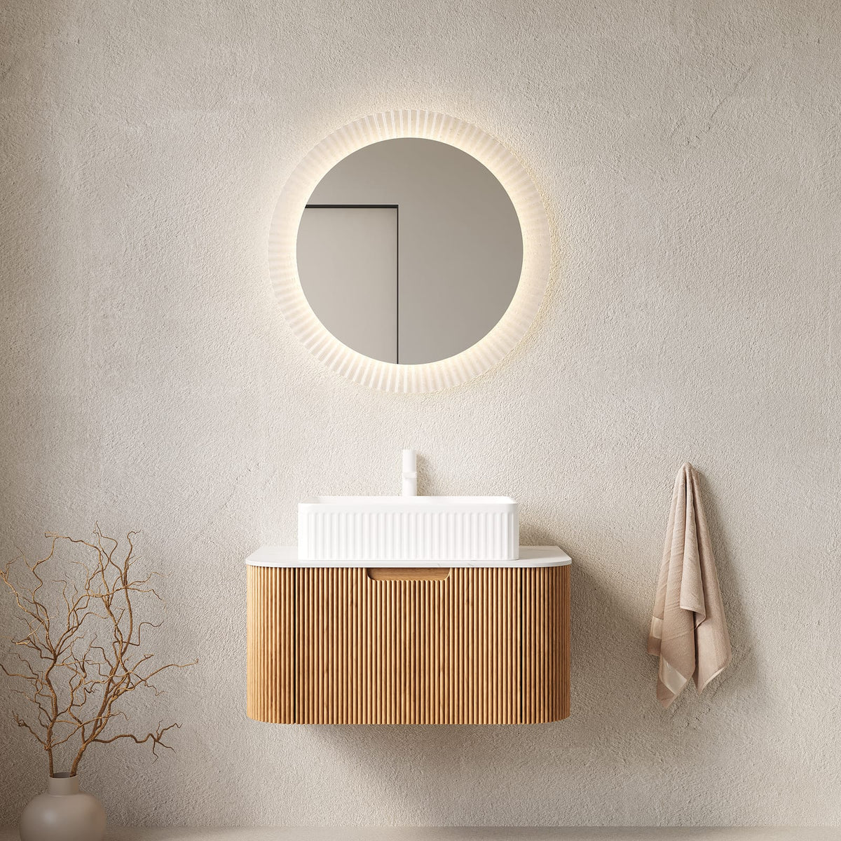 DINA 30" Bathroom Vanity - Natural Wood, White Storage Cabinet