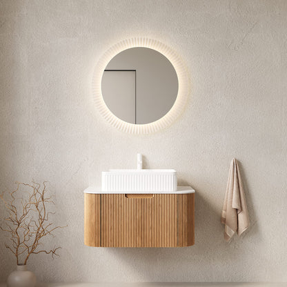 DINA 30" Bathroom Vanity - Natural Wood, White Storage Cabinet