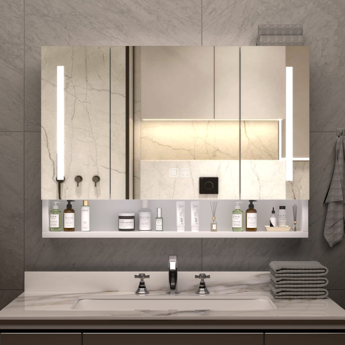 3 Door White Bathroom Cabinet Wall Mounted Storage
