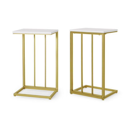 End Table - Gold & White C-Shape Accent Tables