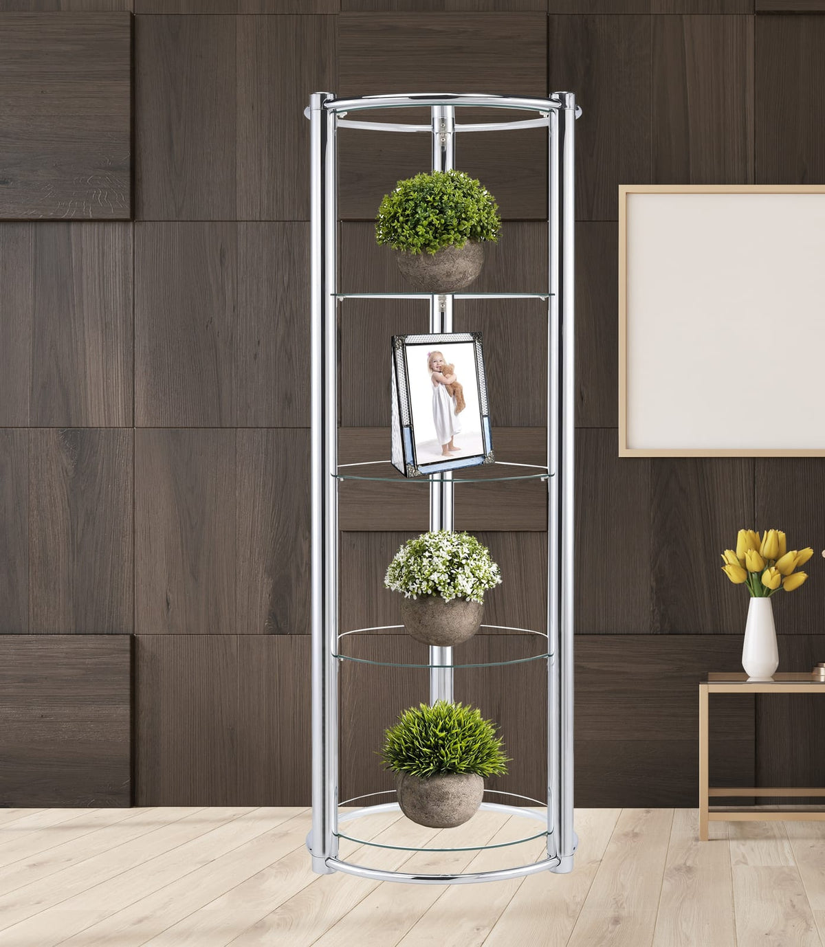 Silver Corner Display Shelf - 5 Shelves