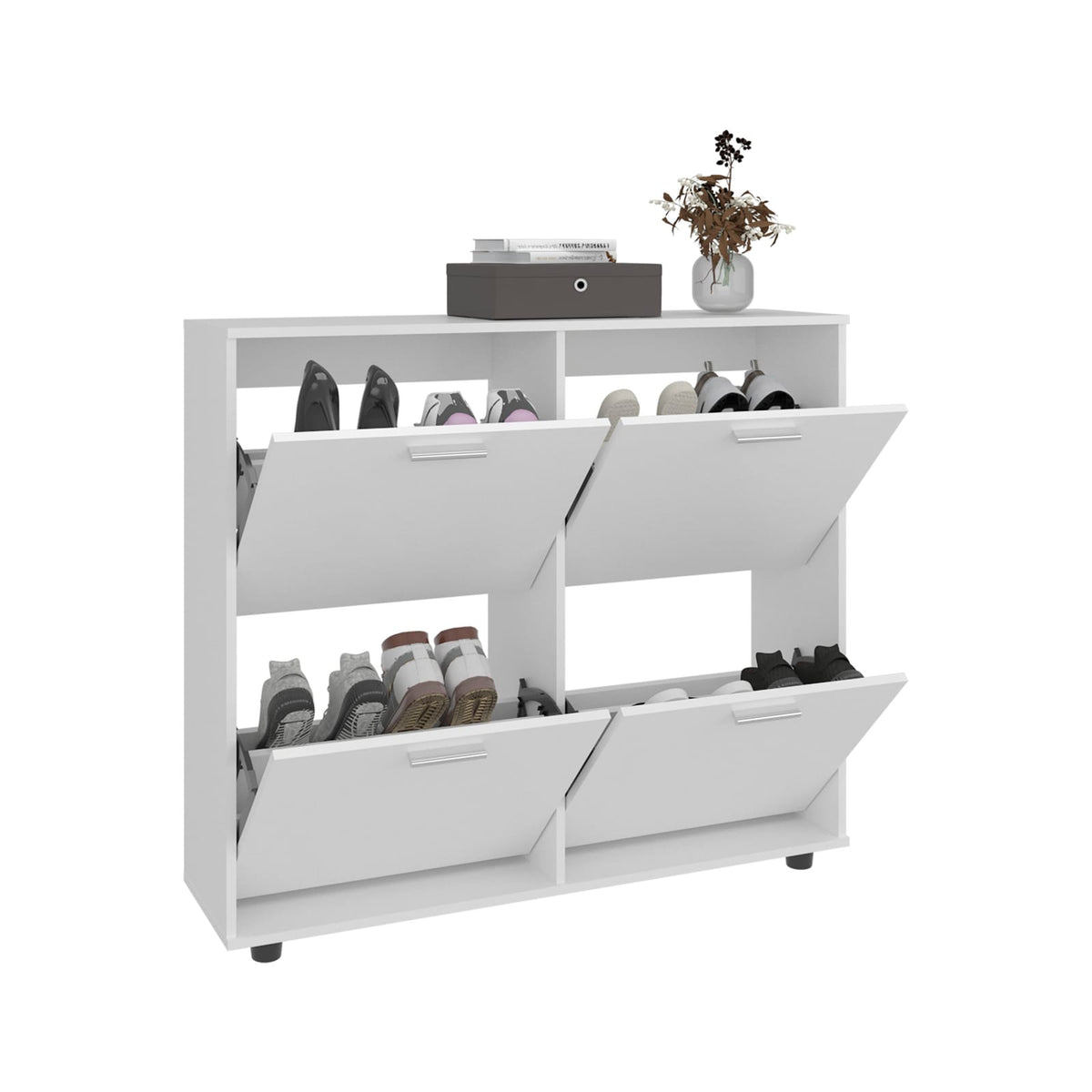 Modern White MDF Shoe Cabinet for Bedroom Footwear Storage for Living Room