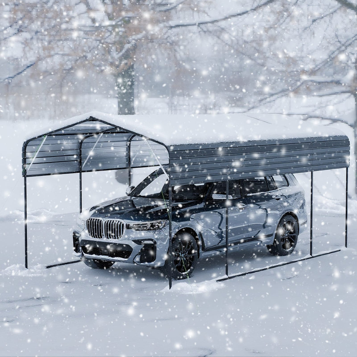 11x19 FT Dark Grey Metal Carport - Outdoor Storage