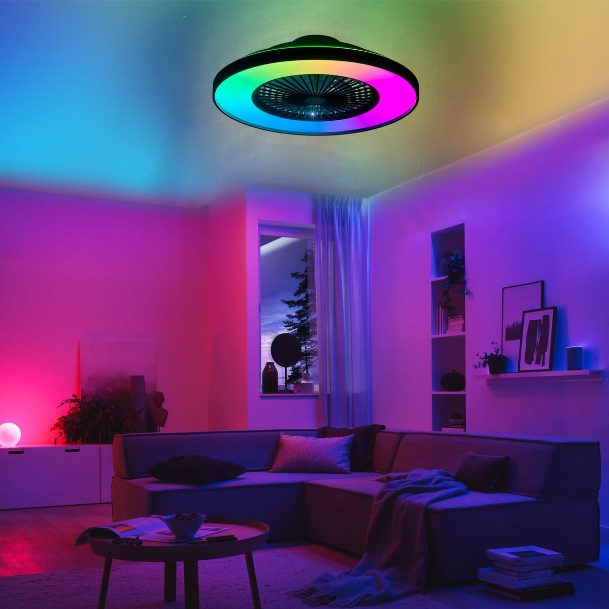 Black ABS Bedroom Fan Light - 23.6" Remote Control