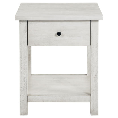 Castleton Distressed White End Table with Shelf - Farmhouse Style