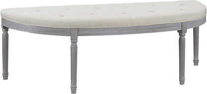 Light Beige Button Tufted Bench - Gray Wood Frame for Bedroom