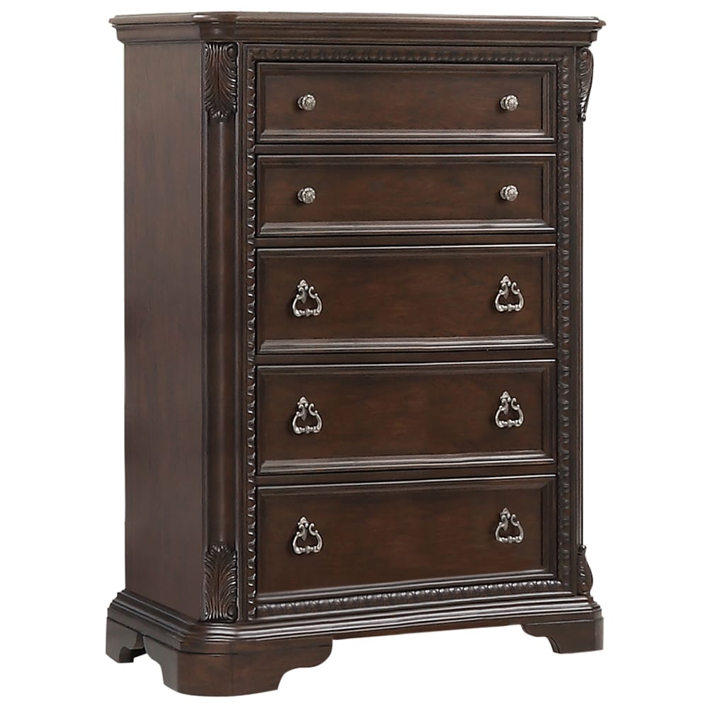 Mahogany Traditional 5 Drawer Chest - Solid Wood Dresser