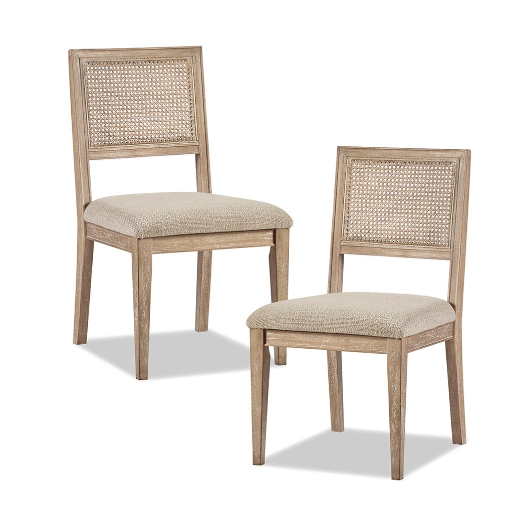 Light Brown Dining Chair Set with Cane Back for Kitchen Seating