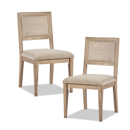 Light Brown Dining Chair Set with Cane Back for Kitchen Seating