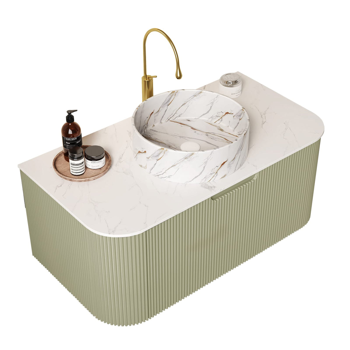 36 Inch Light Green Wall-Mounted Bathroom Vanity with Ceramic Sink