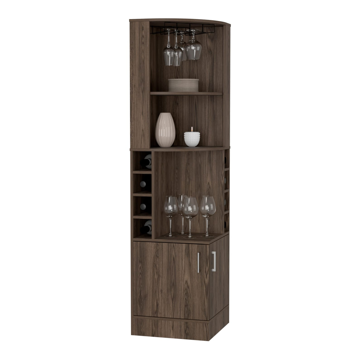 Brown Corner Bar Cabinet with Wine Storage for Living Room